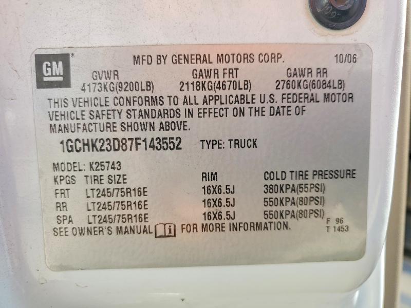 Продажа на аукционе авто 2007 Chevrolet Silverado, vin: 1GCHK23D87F143552, номер лота: 58432126