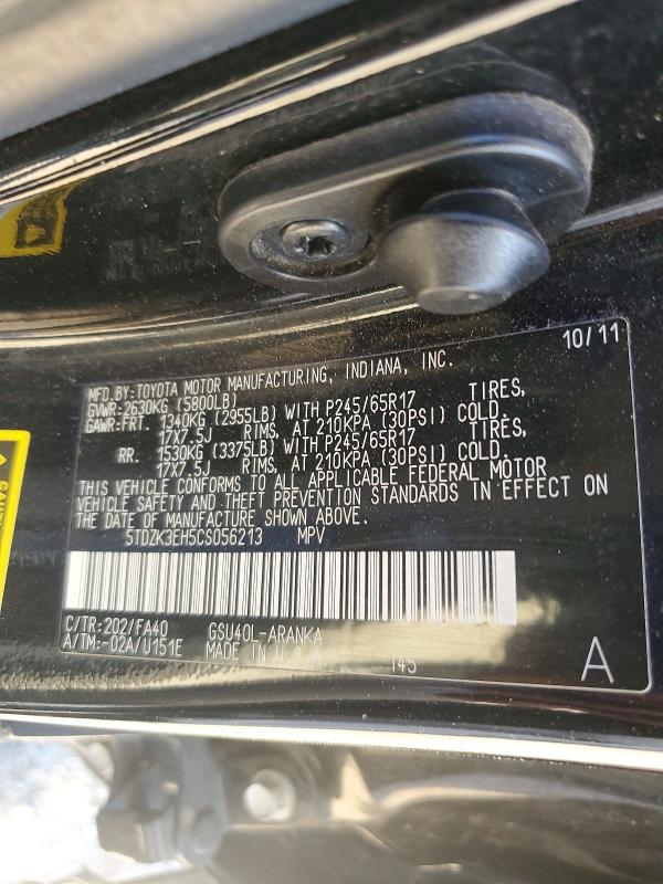 Aukcja sprzedaży 2012 Toyota Highlander, vin: 5TDZK3EH5CS056213, numer aukcji: 58153666