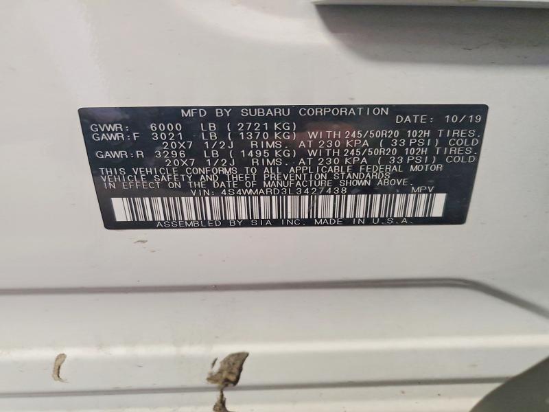 Продажа на аукционе авто 2020 Subaru Ascent, vin: 4S4WMARD3L3427438, номер лота: 56236176