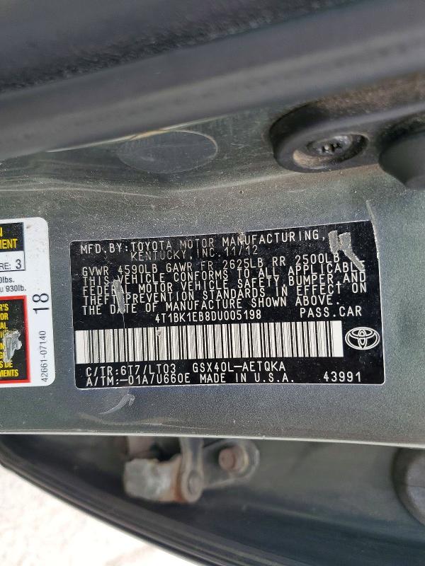 2013 Toyota Avalon მანქანა იყიდება აუქციონზე, vin: 4T1BK1EB8DU005198, აუქციონის ნომერი: 58327726