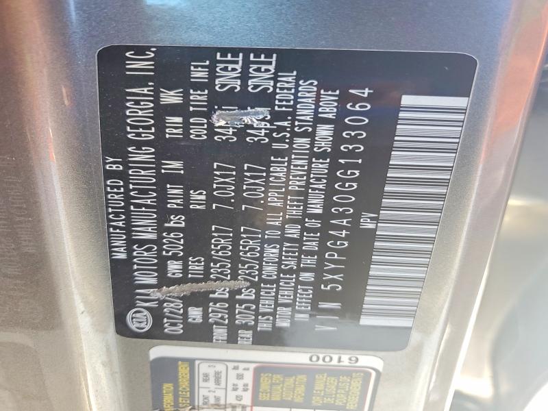 56967906 :رقم المزاد ، 5XYPG4A30GG133064 vin ، 2016 Kia Sorento مزاد بيع