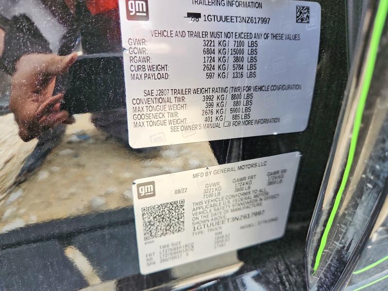 Aukcja sprzedaży 2022 Gmc Sierra, vin: 1GTUUEET3NZ617997, numer aukcji: 57514916