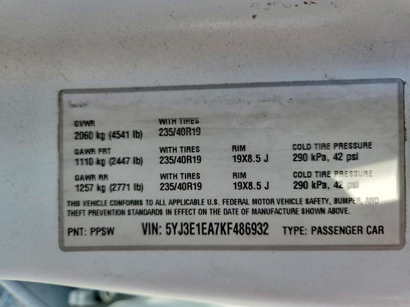Продаж на аукціоні авто 2019 Tesla Model 3, vin: 5YJ3E1EA7KF486932, номер лоту: 58328886