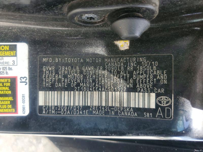 57839316 :رقم المزاد ، 2T1BU4EE4AC501327 vin ، 2010 Toyota Corolla مزاد بيع