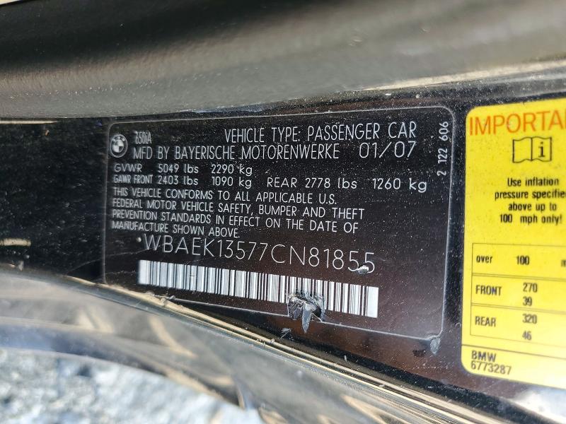 Продажа на аукционе авто 2007 Bmw 650, vin: WBAEK13577CN81855, номер лота: 58527886