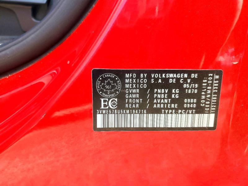 Продажа на аукционе авто 2019 Volkswagen Jetta, vin: 3VWE57BU5KM194716, номер лота: 57557226