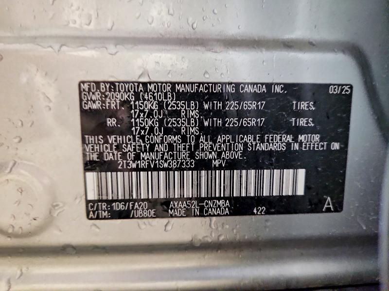 2025 Toyota Rav4 მანქანა იყიდება აუქციონზე, vin: 2T3W1RFV1SW387333, აუქციონის ნომერი: 58410906