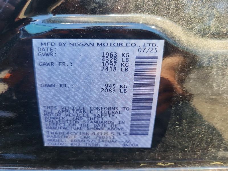 57378136 :رقم المزاد ، 1N4BL4CV3SN408535 vin ، 2025 Nissan Altima مزاد بيع