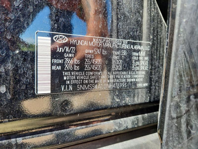 2022 Hyundai Santa Fe მანქანა იყიდება აუქციონზე, vin: 5NMS54AL0NH476993, აუქციონის ნომერი: 55911896