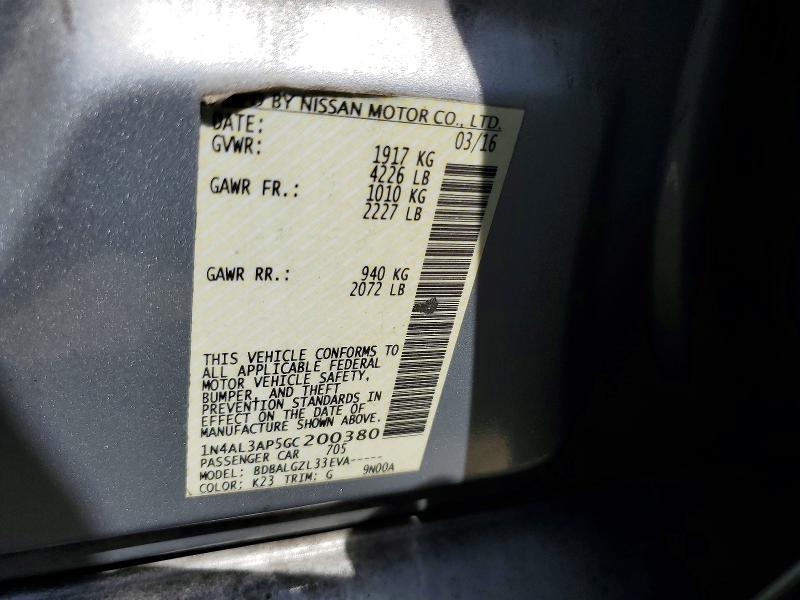 Продажа на аукционе авто 2016 Nissan Altima, vin: 1N4AL3AP5GC200380, номер лота: 56696526