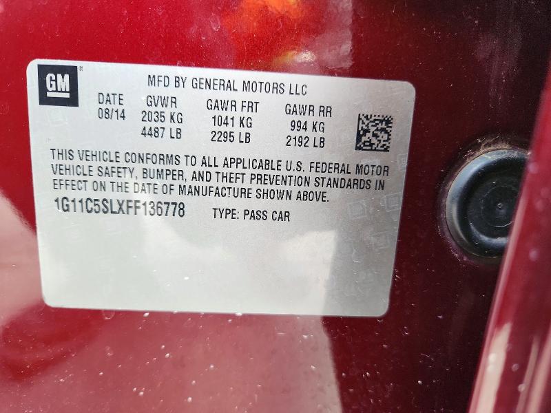 Aukcja sprzedaży 2015 Chevrolet Malibu, vin: 1G11C5SLXFF136778, numer aukcji: 55875146