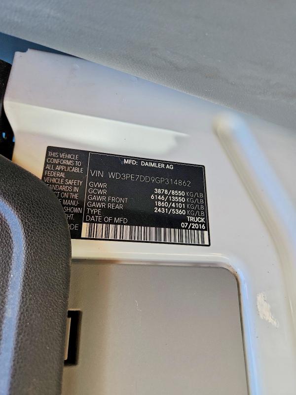 58326836 :رقم المزاد ، WD3PE7DD9GP314862 vin ، 2016 Mercedes-benz Sprinter مزاد بيع