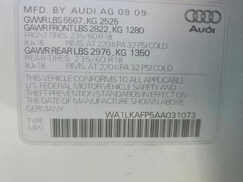 Продажа на аукционе авто 2010 Audi Q5, vin: WA1LKAFP5AA031073, номер лота: 56451036