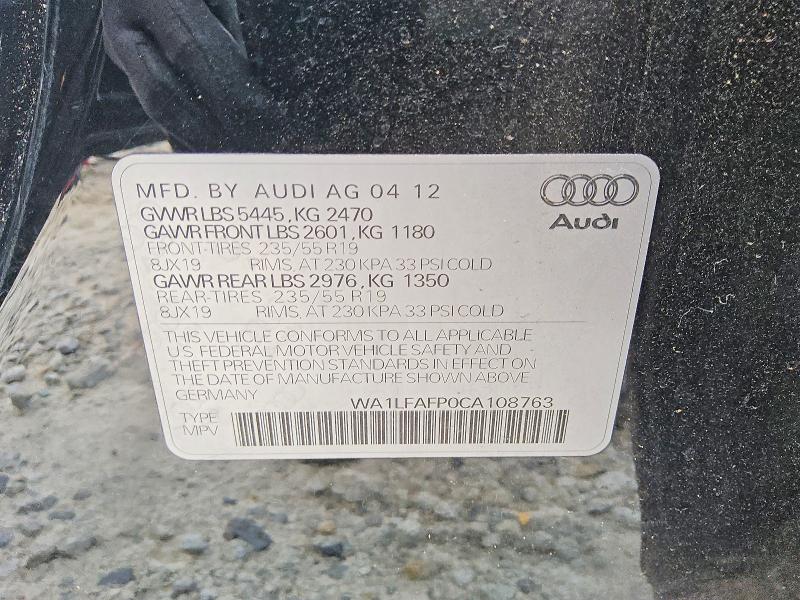 2012 Audi Q5 მანქანა იყიდება აუქციონზე, vin: WA1LFAFP0CA108763, აუქციონის ნომერი: 58725516