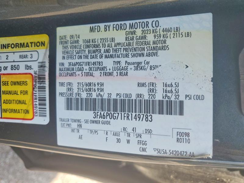 Продаж на аукціоні авто 2015 Ford Fusion, vin: 3FA6P0G71FR149783, номер лоту: 55052866