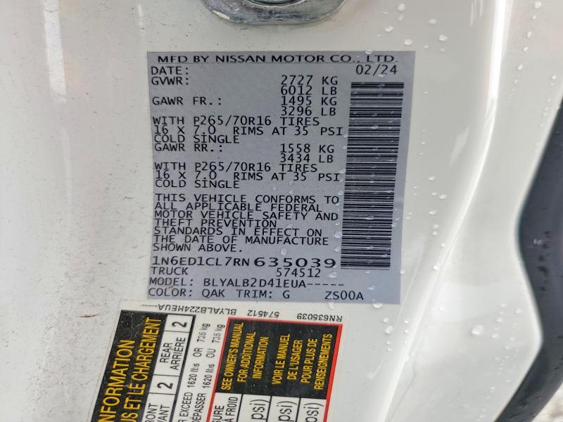 57073746 :رقم المزاد ، 1N6ED1CL7RN635039 vin ، 2024 Nissan Frontier مزاد بيع