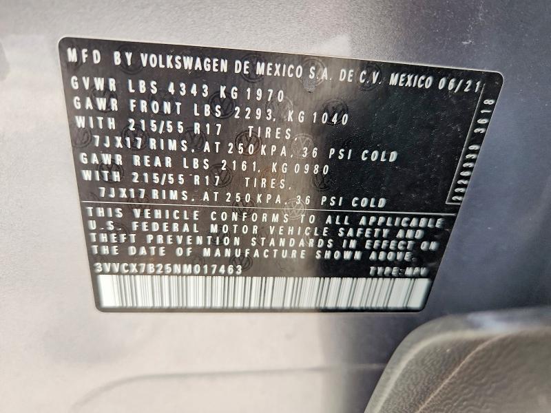 Aukcja sprzedaży 2022 Volkswagen Taos, vin: 3VVCX7B25NM017463, numer aukcji: 57636046