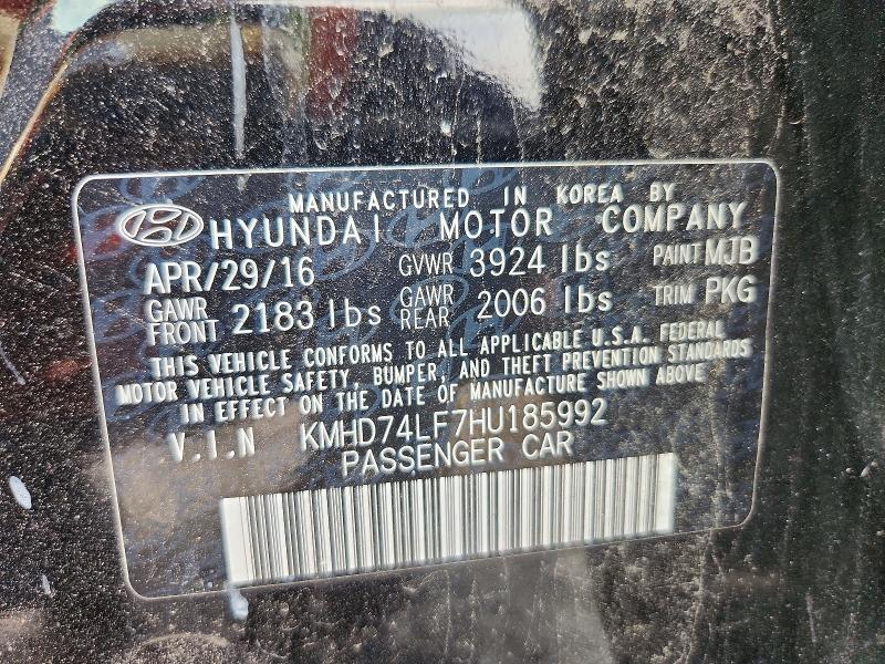 Продаж на аукціоні авто 2017 Hyundai Elantra, vin: KMHD74LF7HU185992, номер лоту: 55590146
