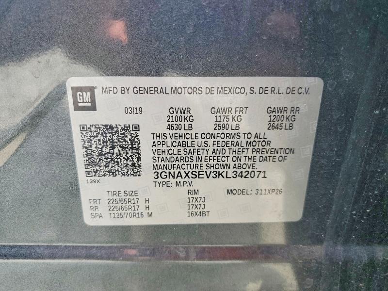 56051456 :رقم المزاد ، 3GNAXSEV3KL342071 vin ، 2019 Chevrolet Equinox مزاد بيع
