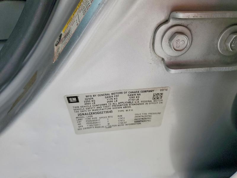56766816 :رقم المزاد ، 2GNALCEK5G6273645 vin ، 2016 Chevrolet Equinox مزاد بيع