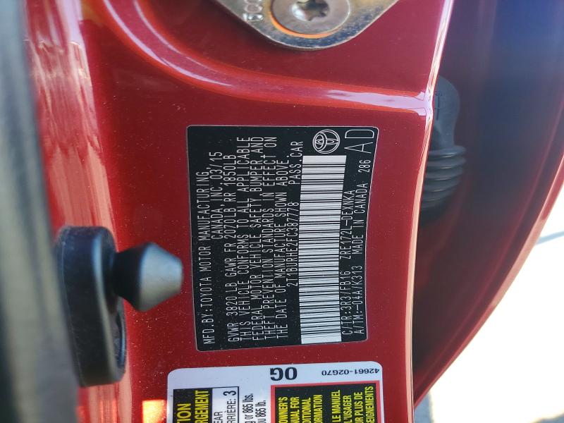 58305226 :رقم المزاد ، 2T1BURHE2FC387778 vin ، 2015 Toyota Corolla مزاد بيع