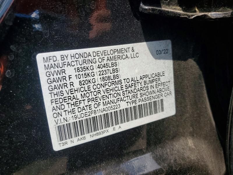 56467016 :رقم المزاد ، 19UDE2F81NA005223 vin ، 2022 Acura Ilx مزاد بيع