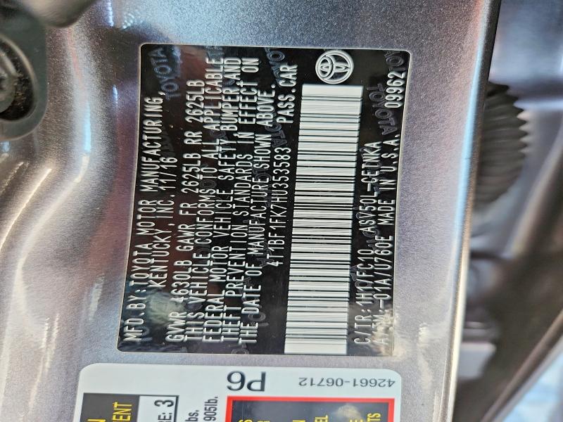 56777086 :رقم المزاد ، 4T1BF1FK7HU353583 vin ، 2017 Toyota Camry مزاد بيع