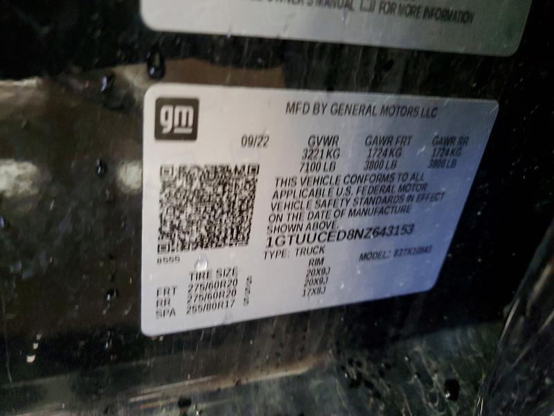 58105906 :رقم المزاد ، 1GTUUCED8NZ643153 vin ، 2022 Gmc Sierra مزاد بيع