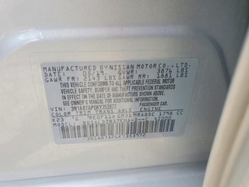 Продаж на аукціоні авто 2019 Nissan Sentra, vin: 3N1AB7AP6KY353972, номер лоту: 59177106