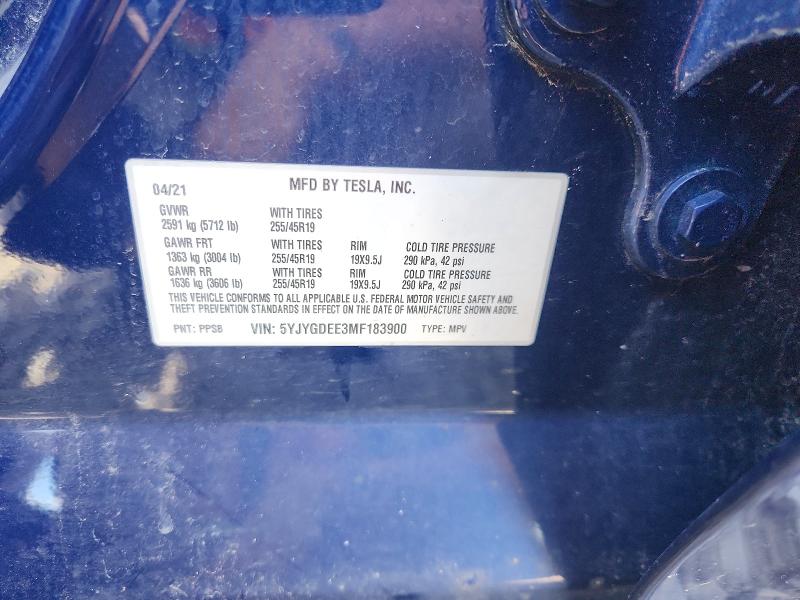 Продажа на аукционе авто 2021 Tesla Model Y, vin: 5YJYGDEE3MF183900, номер лота: 57387916