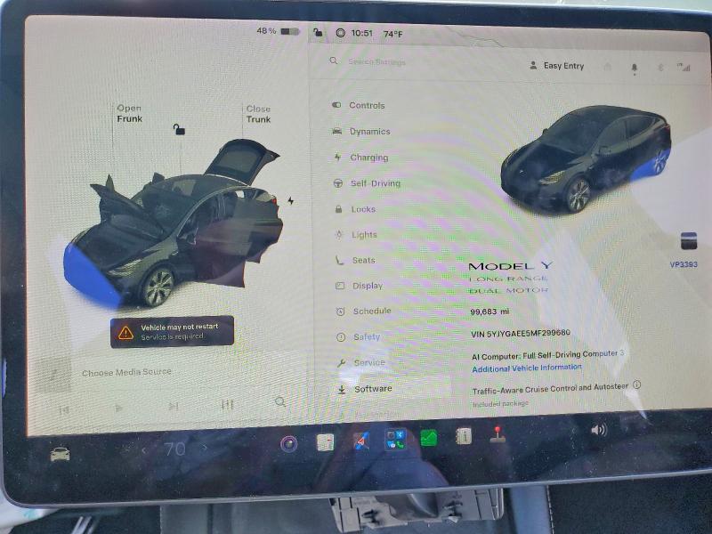 2021 Tesla Model Y მანქანა იყიდება აუქციონზე, vin: 5YJYGAEE5MF299680, აუქციონის ნომერი: 55458056