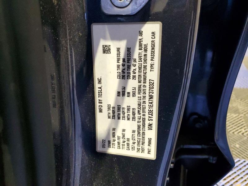 Продажа на аукционе авто 2022 Tesla Model 3, vin: 5YJ3E1EA7NF370327, номер лота: 55447166
