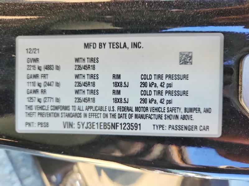 Продаж на аукціоні авто 2022 Tesla Model 3, vin: 5YJ3E1EB5NF123591, номер лоту: 58774776