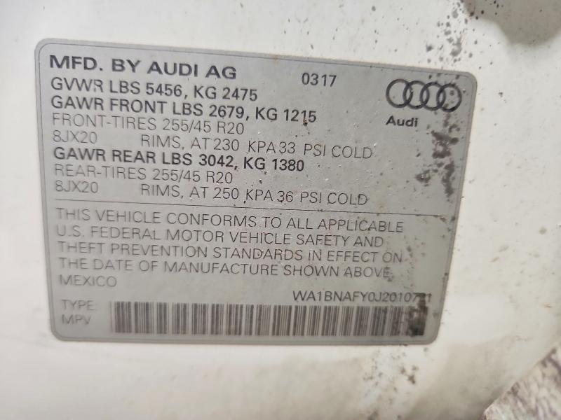 58983896 :رقم المزاد ، WA1BNAFY0J2010721 vin ، 2018 Audi Q5 مزاد بيع