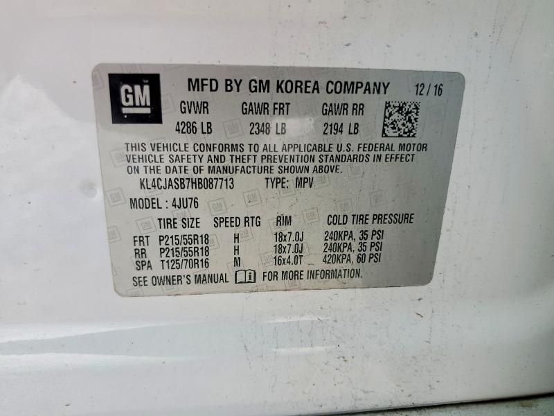 2017 Buick Encore მანქანა იყიდება აუქციონზე, vin: KL4CJASB7HB087713, აუქციონის ნომერი: 57959546