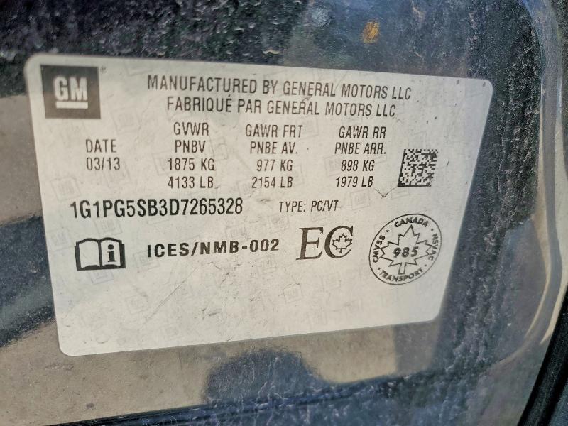 Auction sale of the 2013 Chevrolet Cruze, vin: 1G1PG5SB3D7265328, lot number: 55744586