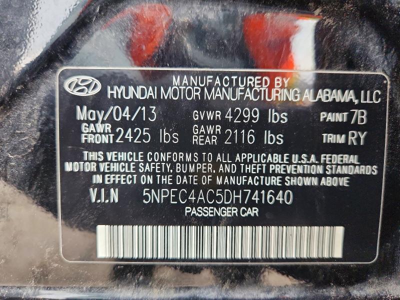 Продажа на аукционе авто 2013 Hyundai Sonata, vin: 5NPEC4AC5DH741640, номер лота: 56343006