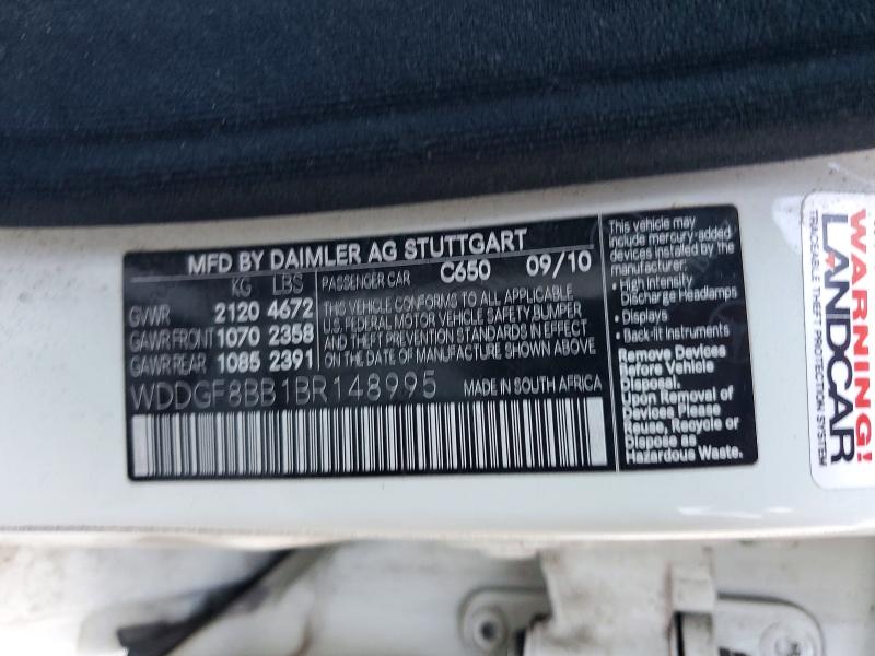 2011 Mercedes-benz C მანქანა იყიდება აუქციონზე, vin: WDDGF8BB1BR148995, აუქციონის ნომერი: 59187466
