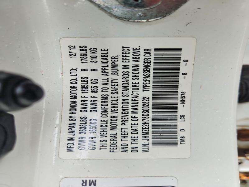 Продажа на аукционе авто 2013 Honda Insight, vin: JHMZE2H78DS002822, номер лота: 58026036