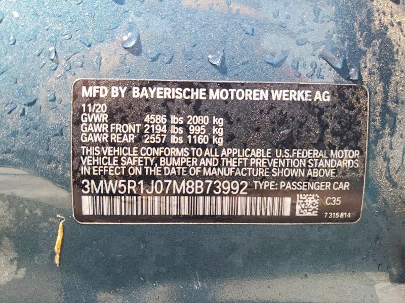 Aukcja sprzedaży 2021 Bmw 330i, vin: 3MW5R1J07M8B73992, numer aukcji: 56868586