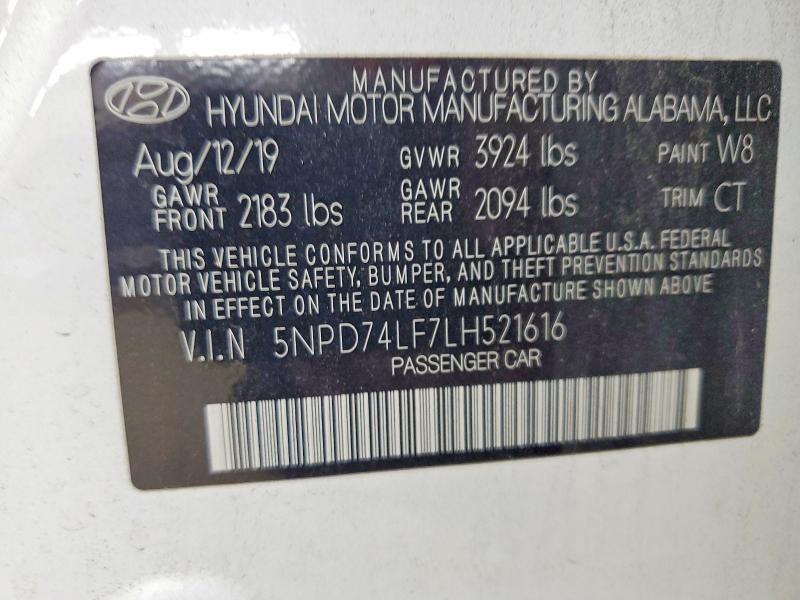 Продаж на аукціоні авто 2020 Hyundai Elantra, vin: 5NPD74LF7LH521616, номер лоту: 57750476