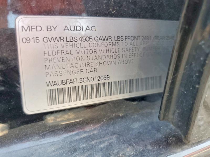 58968656 :رقم المزاد ، WAUBFAFL3GN012099 vin ، 2016 Audi A4 2.0t Prm+ Sln مزاد بيع