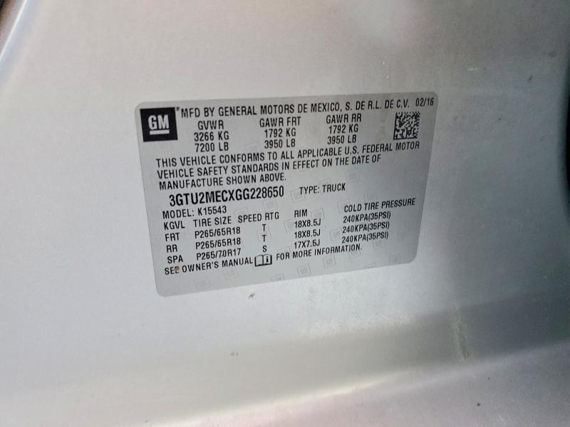 Aukcja sprzedaży 2016 Gmc Sierra, vin: 3GTU2MECXGG228650, numer aukcji: 56081666