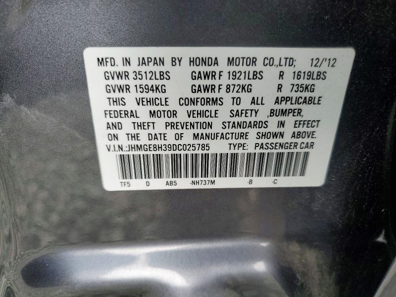 2013 Honda Fit მანქანა იყიდება აუქციონზე, vin: JHMGE8H39DC025785, აუქციონის ნომერი: 56677266