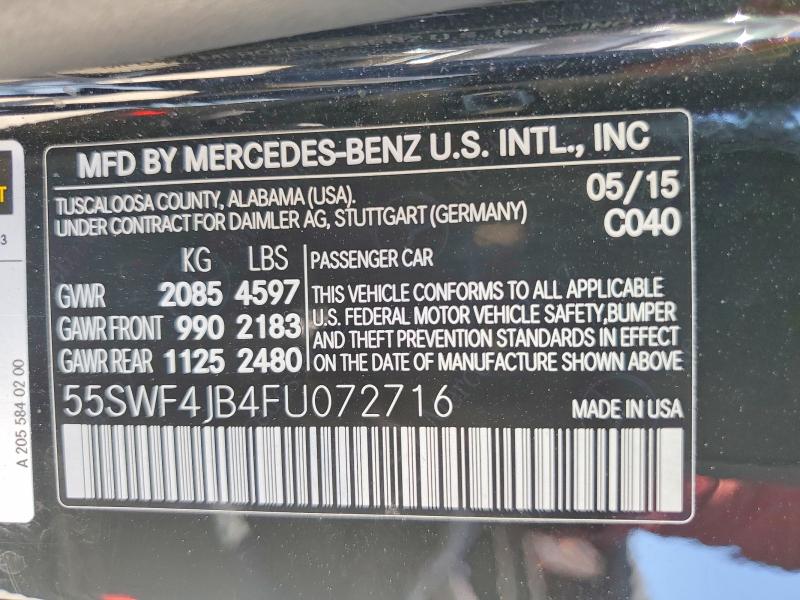 58424286 :رقم المزاد ، 55SWF4JB4FU072716 vin ، 2015 Mercedes-benz C مزاد بيع