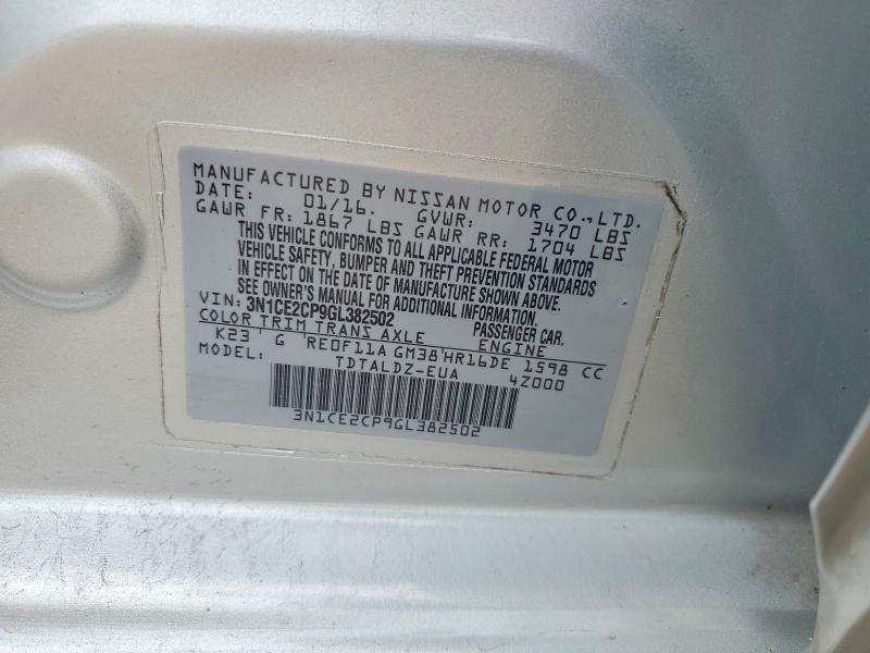Auction sale of the 2016 Nissan Versa Note, vin: 3N1CE2CP9GL382502, lot number: 58033376