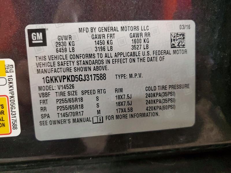2016 Gmc Acadia მანქანა იყიდება აუქციონზე, vin: 1GKKVPKD5GJ317588, აუქციონის ნომერი: 56419556