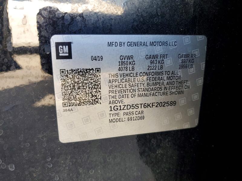 Продажа на аукционе авто 2019 Chevrolet Malibu, vin: 1G1ZD5ST6KF202589, номер лота: 58286286