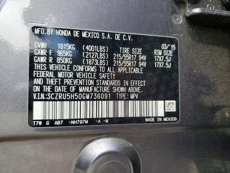 Aukcja sprzedaży 2016 Honda Hr-v, vin: 3CZRU5H50GM736091, numer aukcji: 57365176