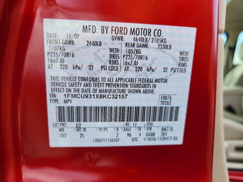 2008 Ford Escape მანქანა იყიდება აუქციონზე, vin: 1FMCU931X8KC32157, აუქციონის ნომერი: 56652426